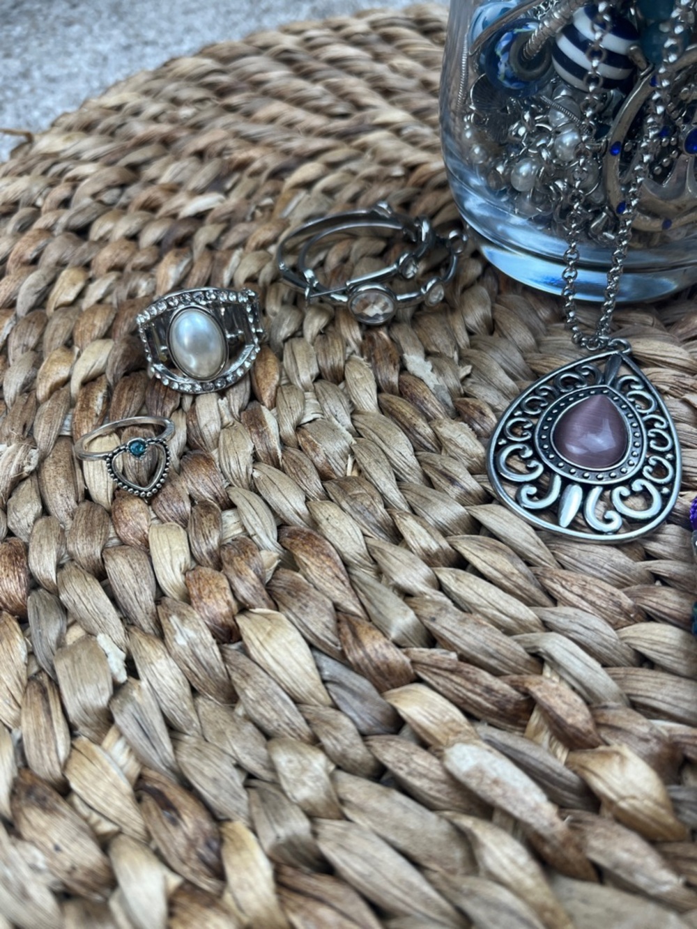 Silver-Tone Jewelry Jar* Necklaces, Bracelets, Rings And Earrings - Picture 2 of 5
